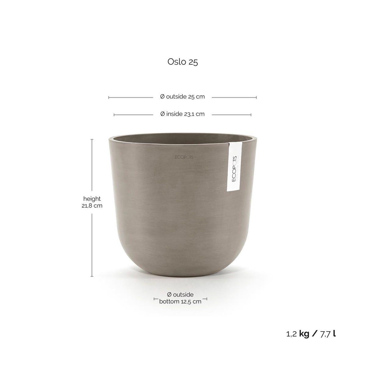BLUMENTOPF Oslo 25/21,8 cm Taupe - Taupe, Kunststoff (25/21.8cm) - Ecopots