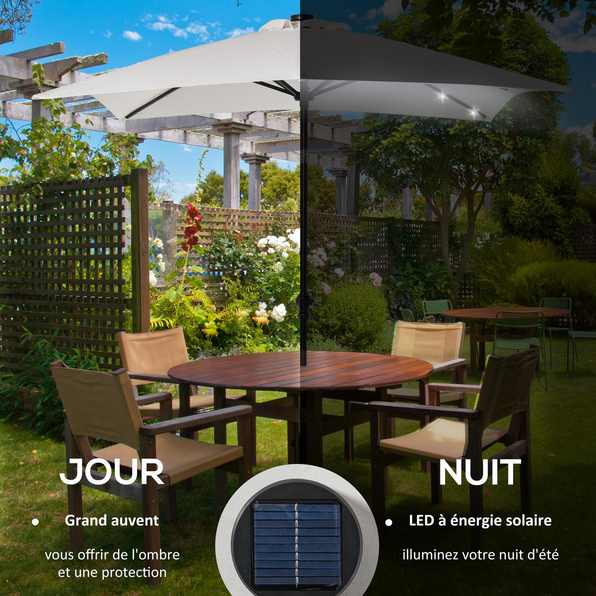 SONNENSCHIRM mit LED DE-11521 Neigbar Creme - Creme, Metall (205/268cm) - ComfortXL
