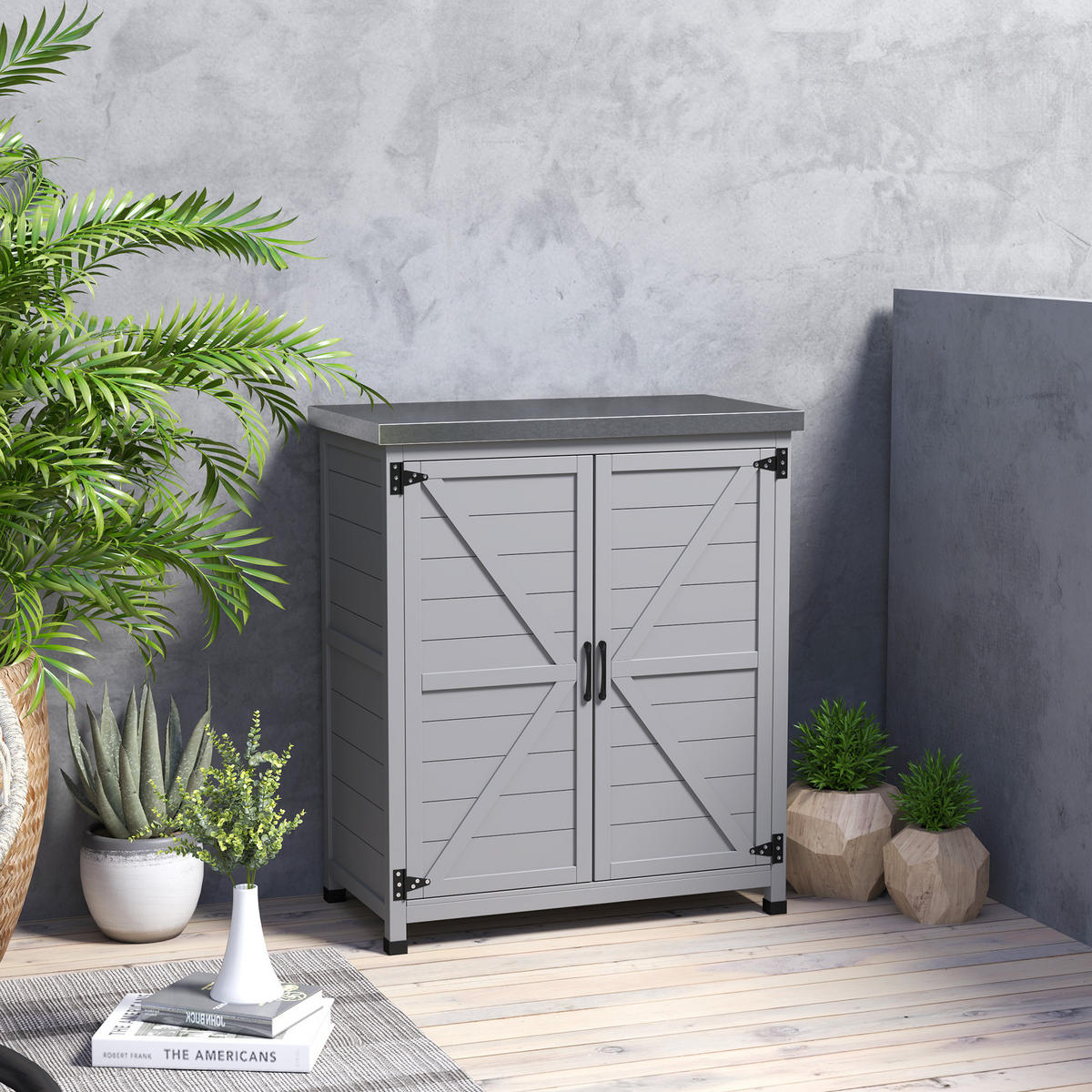 GARTENSCHRANK DE-09216 mit Arbeitsfläche und Innenregal Grau - Grau, Holz (43/92/79cm) - ComfortXL