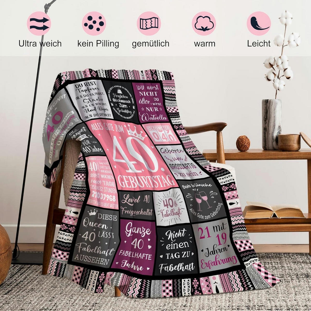KUSCHELDECKE 40. Geburtstag 150 x 130 cm - Multicolor, Textil (130/150cm)