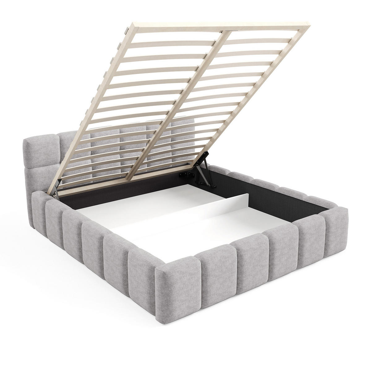 POLSTERBETT NUBO Premium 140x200 cm mit Bettkasten – PERFECT HARMONY 80 - Hellgrau, Holz (140/200cm) - Dekori_Interiors