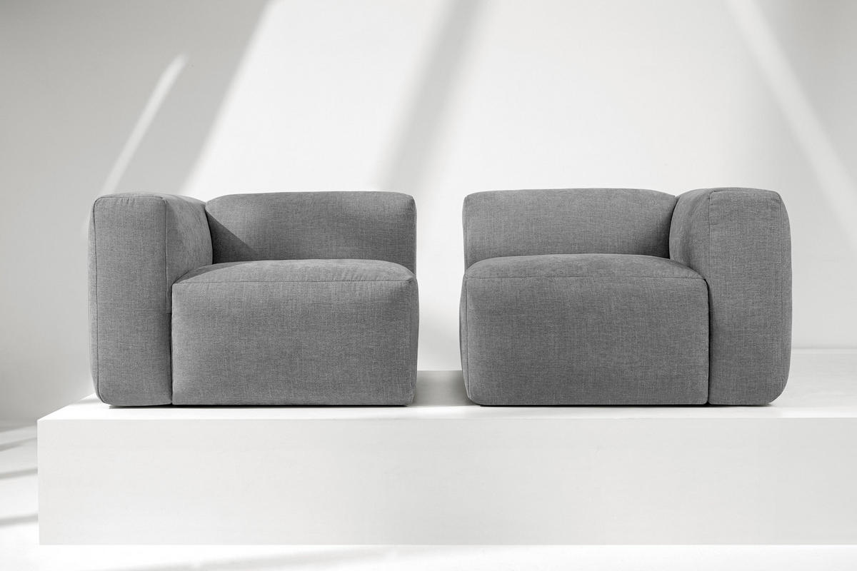 2-SITZER-MODULSOFA BUFFO mit extrem weicher und bequemer Sitzfläche, Gewebestoff, hell aschfahl - Hellgrau/Grau, Textil (210/73/96cm) - KONSIMO®