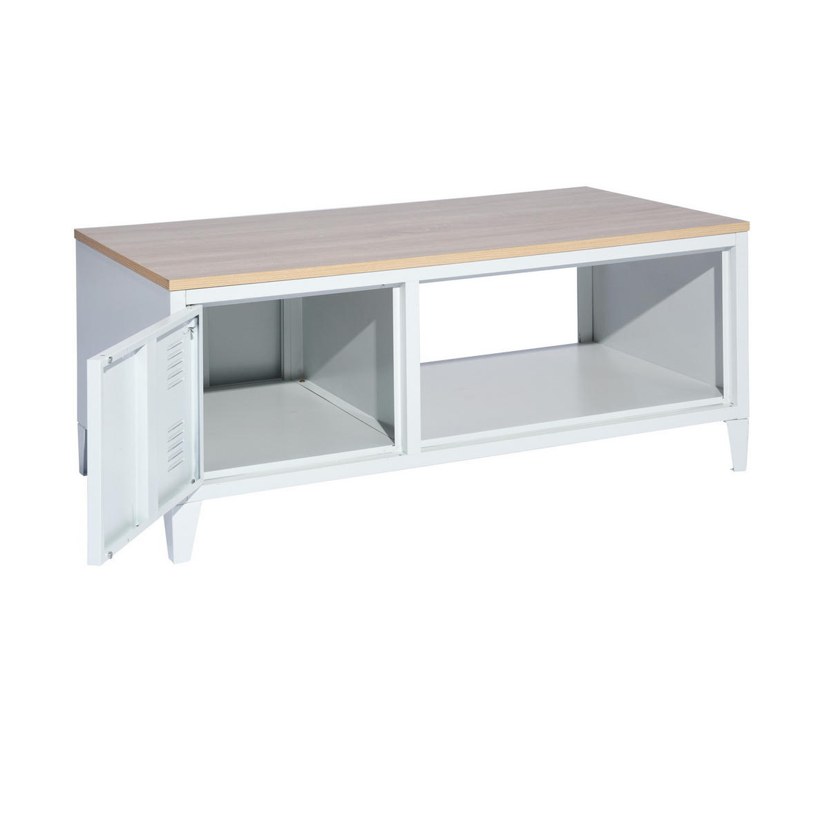 COUCHTISCH weiß metallisch helle Holzoptik Industriestil 120/40/46 cm - Eichefarben/Schwarz, Metall (40/120/46cm) - Urban Meuble