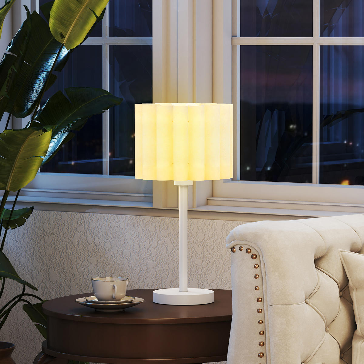 TISCHLAMPE mit Wellen-Lampenschirm exkl. Glühbirne 25 cm - Weiß, Kunststoff (25/25/48.5cm) - HOMCOM