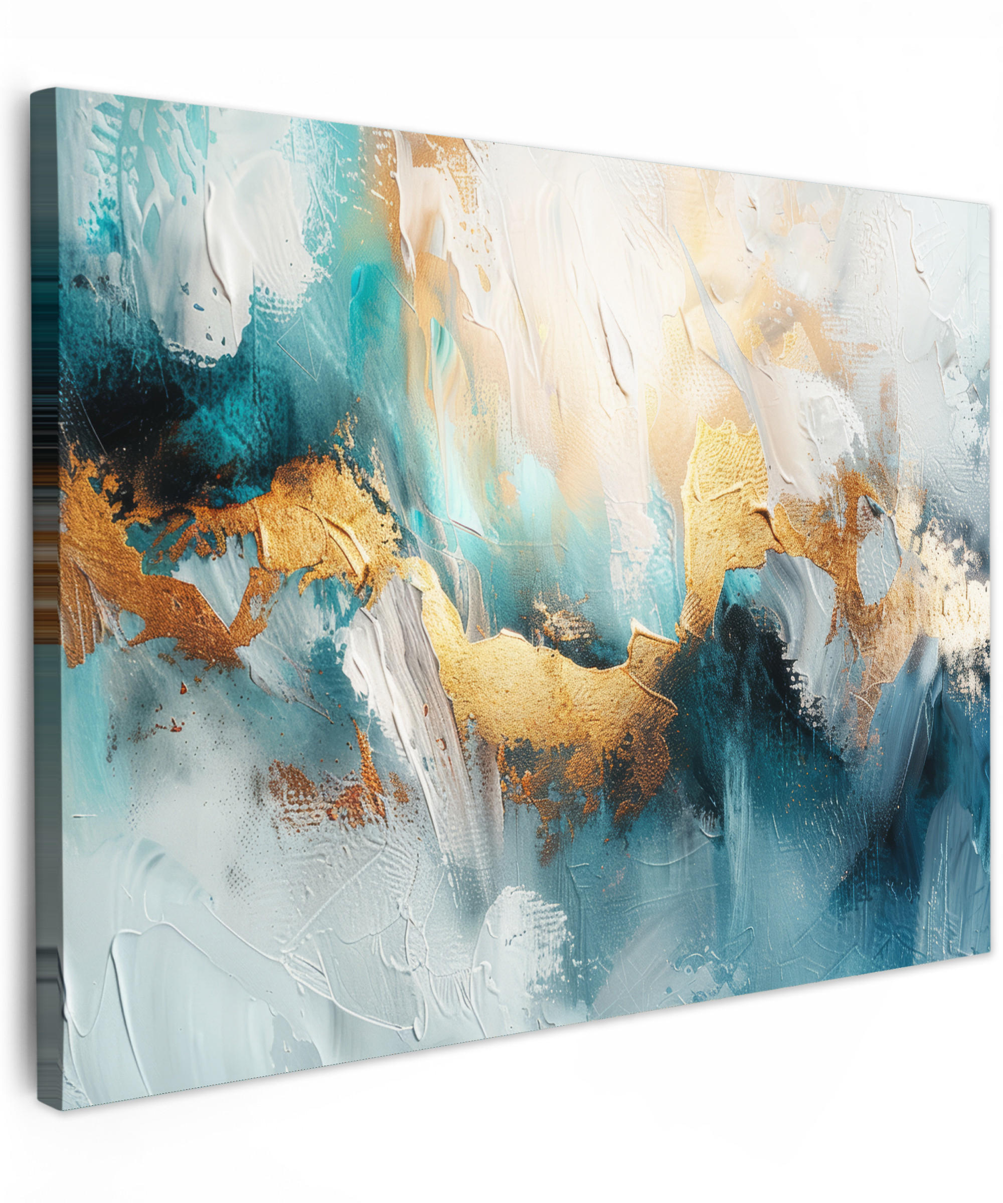 LEINWANDBILD Abstrakt - Kunst - Gold - Blau 40x30 cm - Petrol, Textil (40/30cm) - MuchoWow