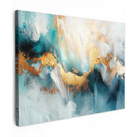LEINWANDBILD Abstrakt - Kunst - Gold - Blau Wandbilder 80x60 cm - Petrol, Textil (80/60cm) - MuchoWow