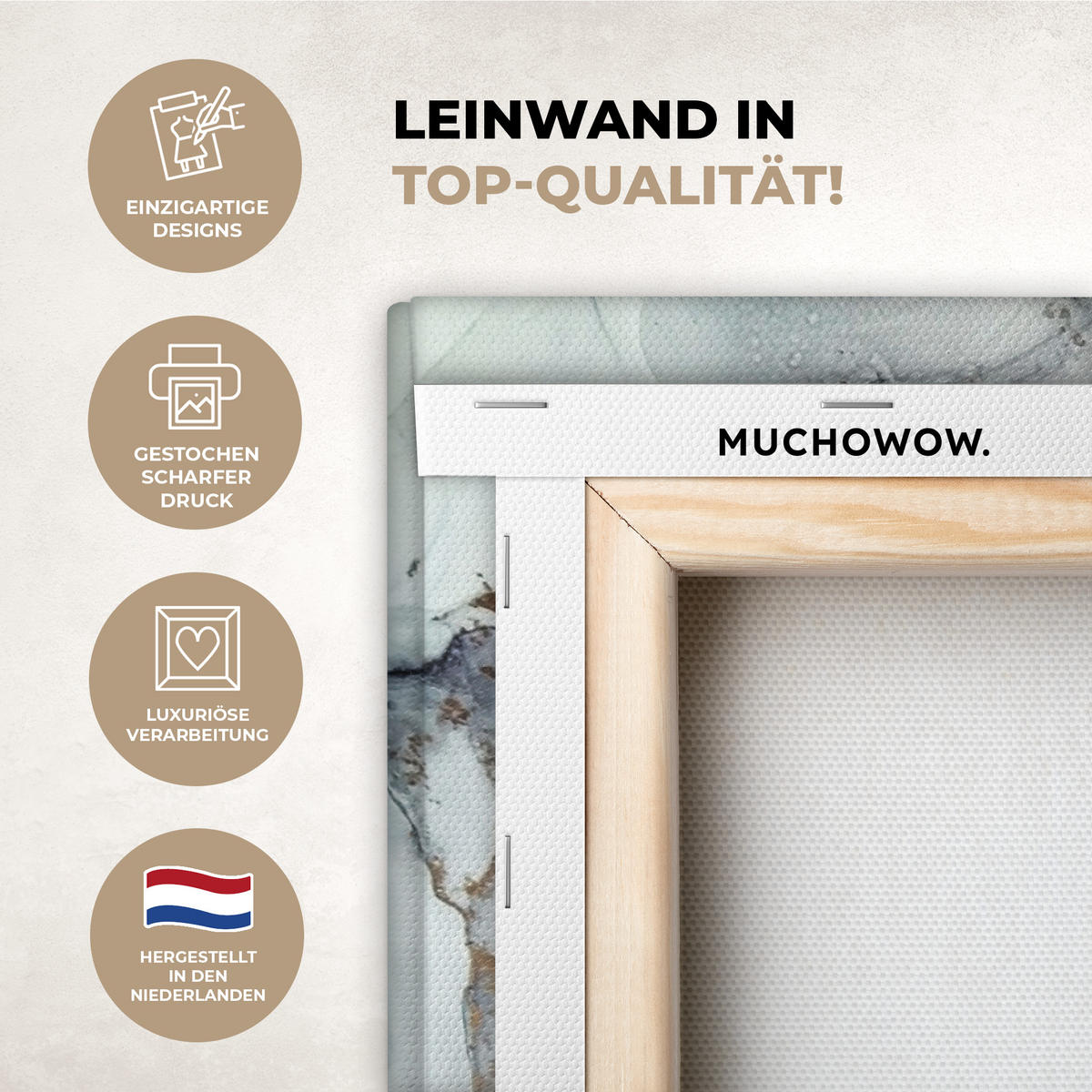 LEINWANDBILD Marmor - Schwarz - Weiß - Gold - Luxus - Abstrakt Wanddeko 90x60 cm - Goldfarben, Textil (90/60cm) - MuchoWow