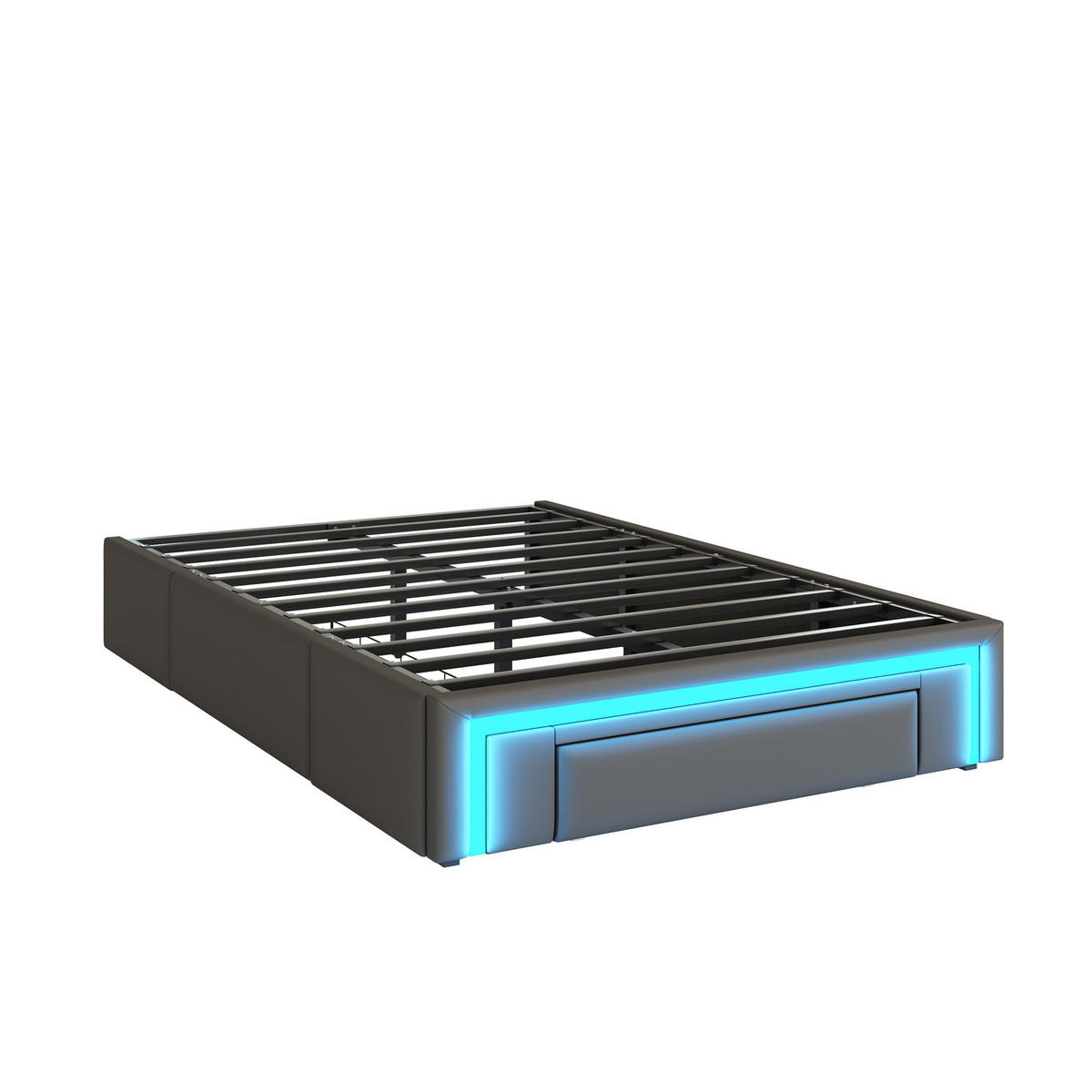 BETT mit Schubladen und LED 90X200 CM - Grau, Holzwerkstoff/Textil - Urban Meuble