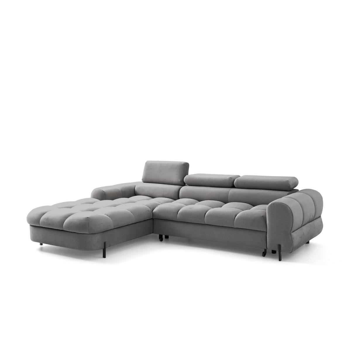 ECKSOFA UFFO L Links mit Schlaffunktion 260x195 Velours Hellgrau - Hellgrau/Schwarz, Holz/Textil (260/195cm) - Muffo