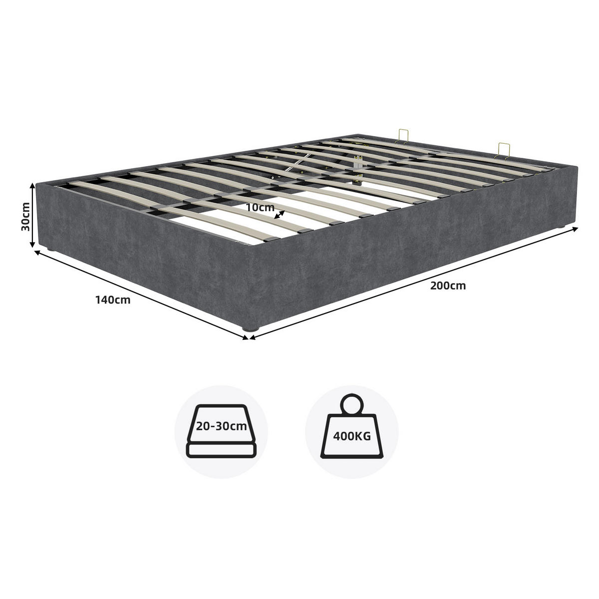 POLSTERBETT 140x200 cm Stauraum hydraulisch grau - Grau, Textil (140/200cm) - LEBENLANG
