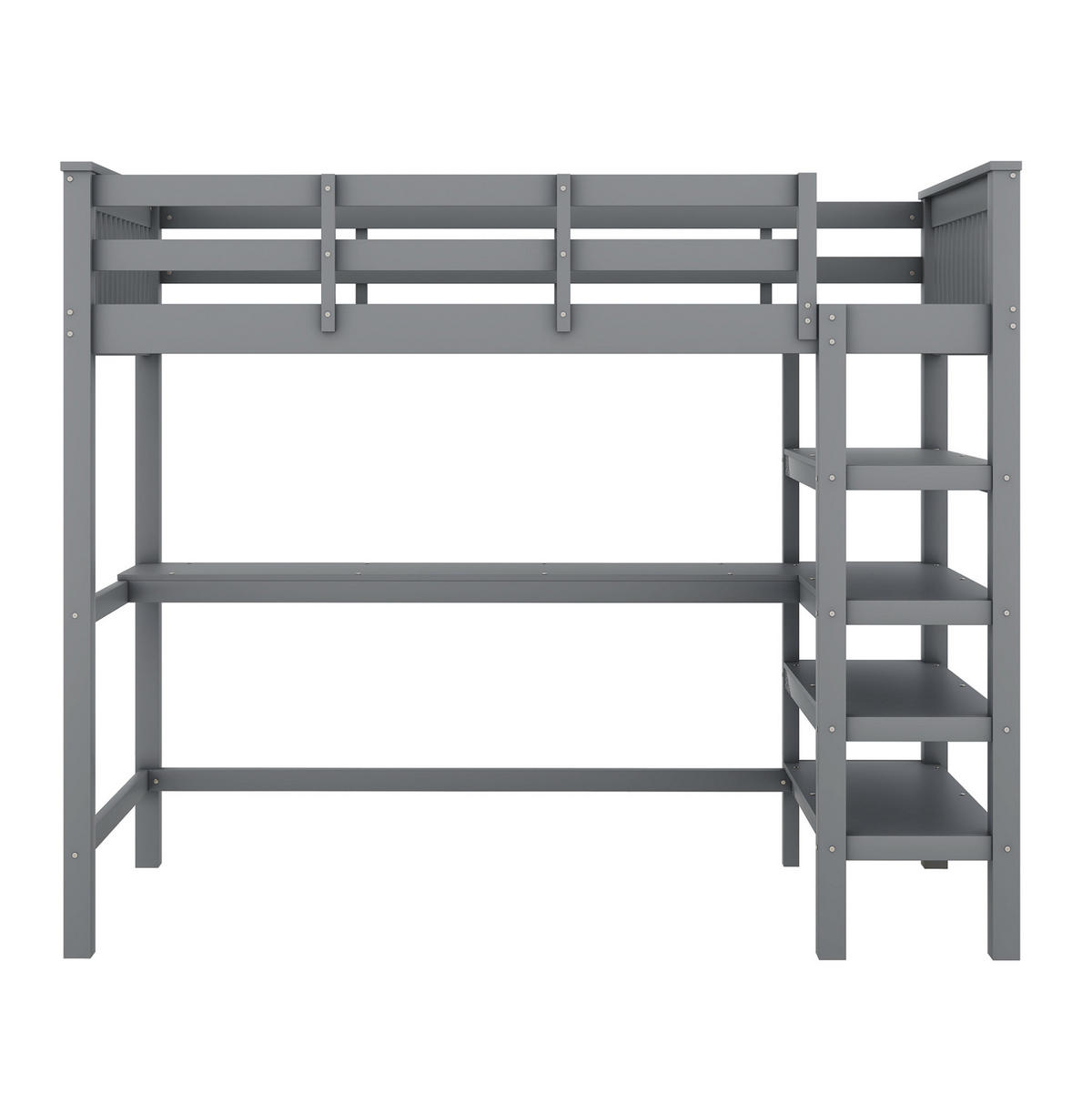 HOCHBETT 90/200 cm Grau mit Schreibtisch und Ablagefächern - Grau, Holzwerkstoff (90/200cm) - Flora Grace