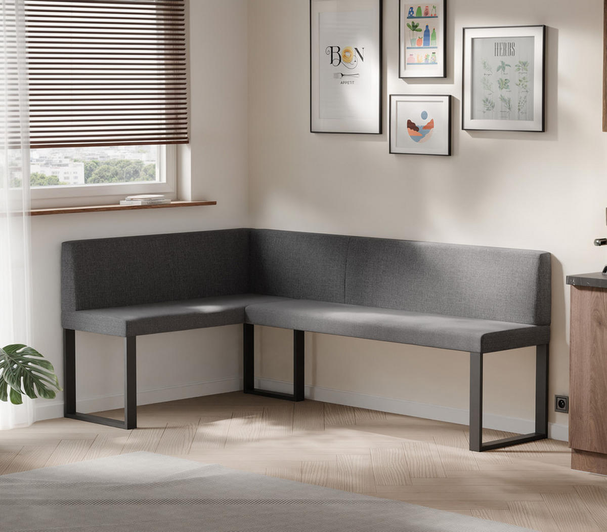 ECKBANK links SANA U Webstoff glatt, 128/168 cm Dunkelgrau - Dunkelgrau, Textil/Metall (128/168cm) - Idohome