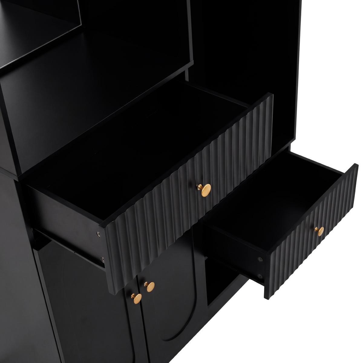 KOMPAKTGARDEROBE Spiegel Sitzbank Schuhschrank Haken LED - Schwarz, Holzwerkstoff (100/180/35cm) - FLIEKS