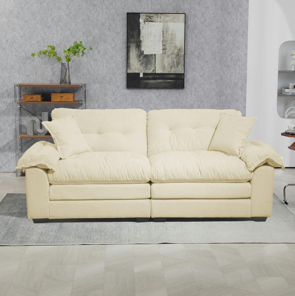SOFA mit tiefem Sitz 214 x 89 x 93 cm Chenille Beige 2-Sitzer - Beige, Kunststoff (214/93/89cm) - Meubliv