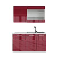 SINGLEKÜCHE Fame-Line Bordeaux Hochglanz/Weiß 140 cm, AP Marmor - Bordeaux/Weiß, Holzwerkstoff (140/81.6/60cm) - Vicco