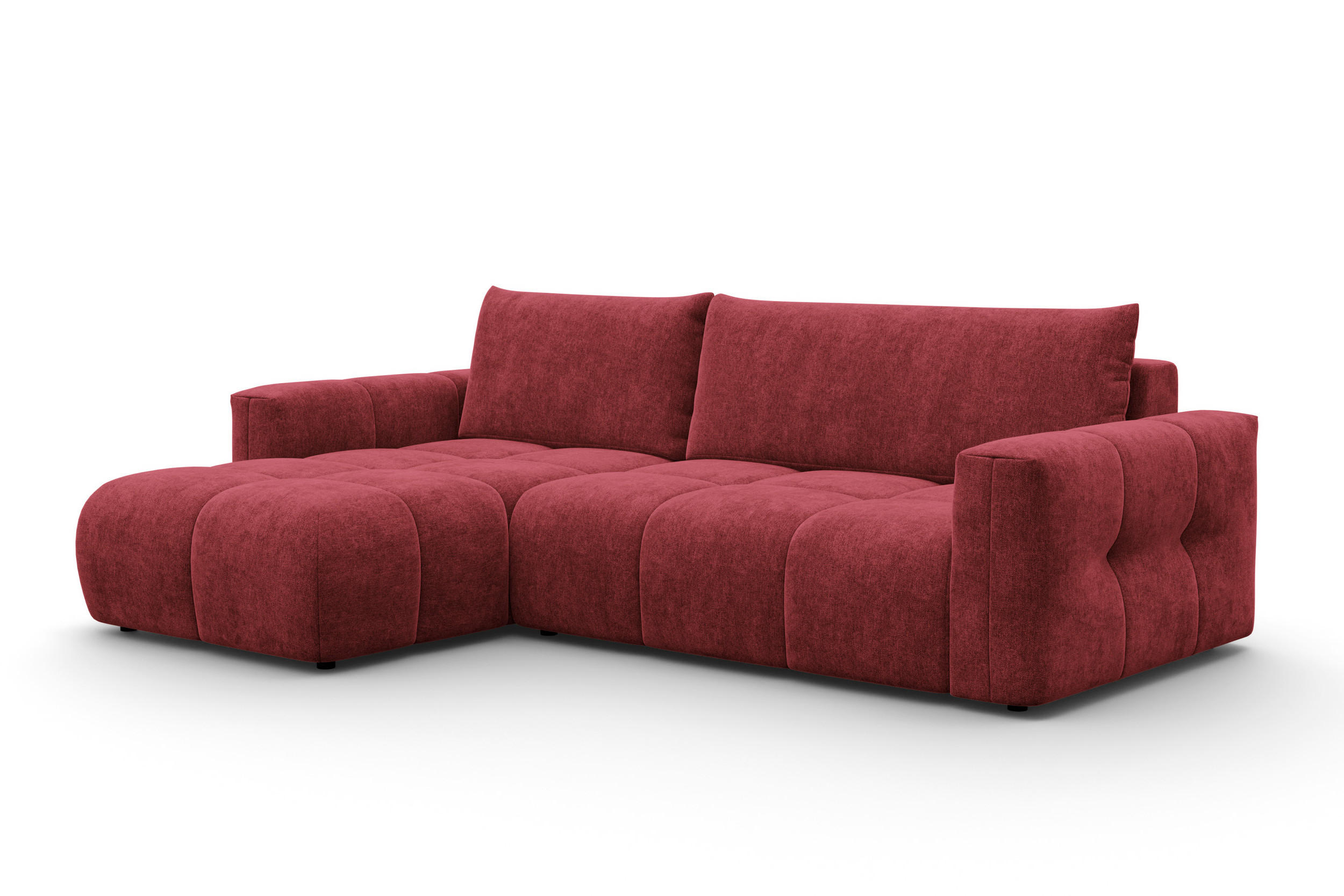 ECKSOFA VERONA 4-Sitzer links, Dunkelrot - Schwarz/Dunkelrot, Holz/Textil (266/173cm) - Courtois Laville