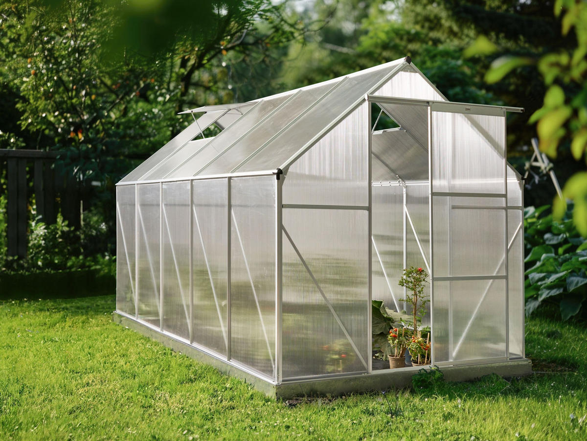 GEWÄCHSHAUS Silber 315 cm Apulia - Transparent/Silberfarben, Kunststoff (190/230/315cm) - Beliani