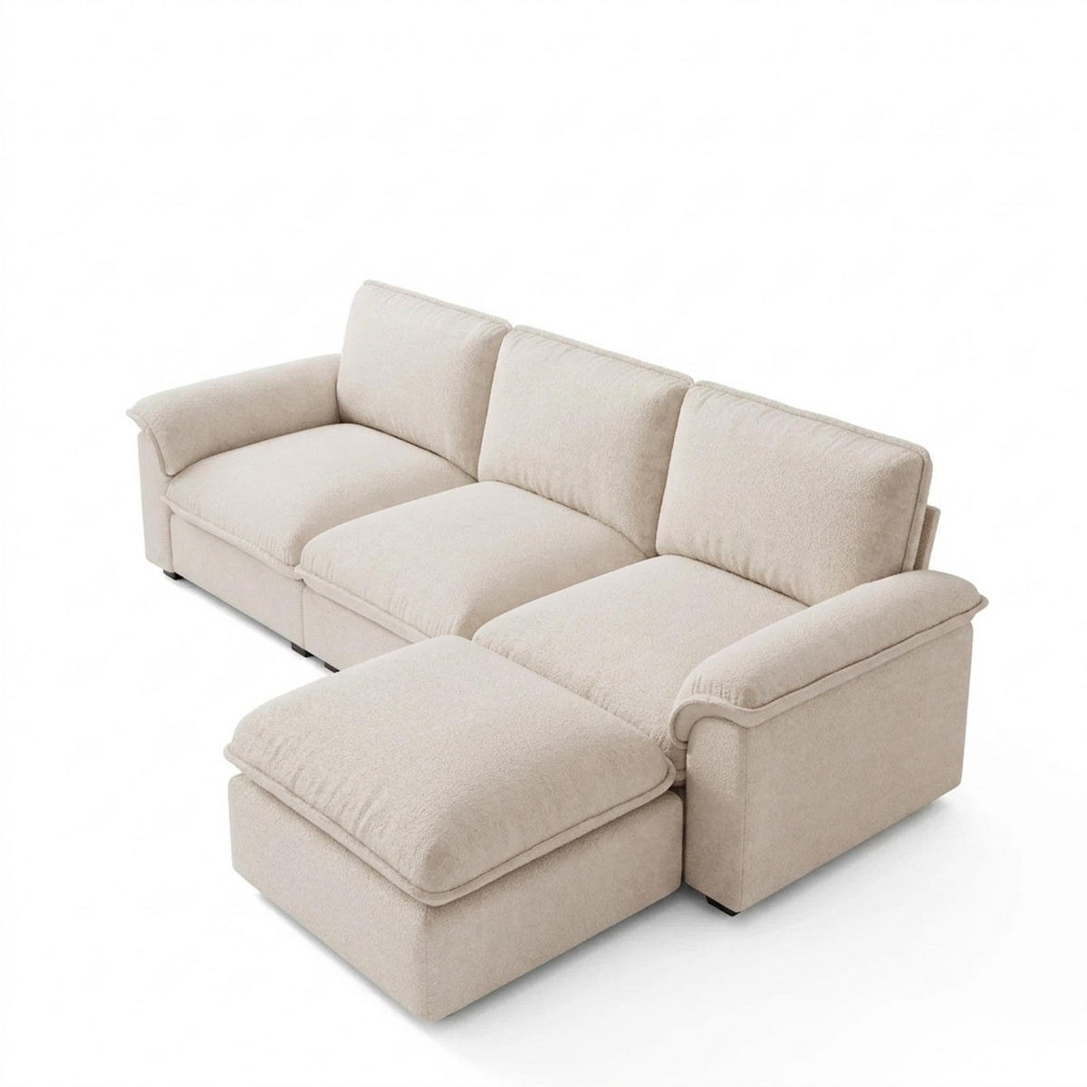ECKSOFA 260/154/86 cm Beige mit Ottomane und Armlehnen - Beige, Textil (260/154cm) - Oxeza
