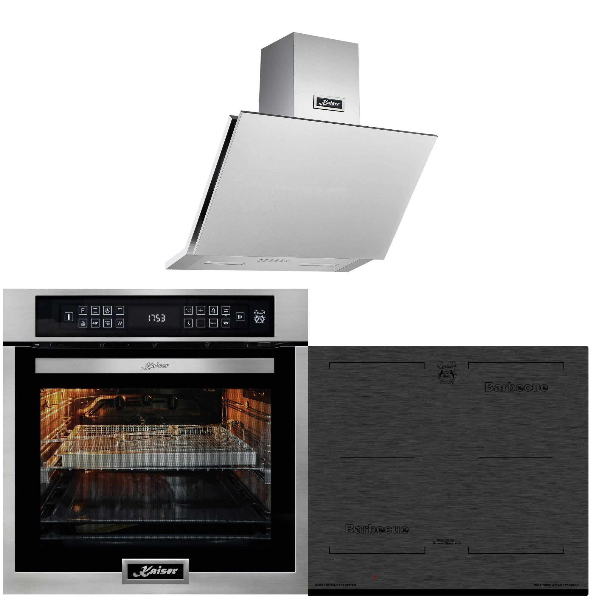EINBAUBACKOFEN 60 cm EH 6306 N R+Induktions-Kochfeld 60 cm KCT 6700 FI+ Dunstabzugshaube 60cm AT 6455 - Grau, Metall (59.4/59.4/57.5cm) - Kaiser Küchengeräte