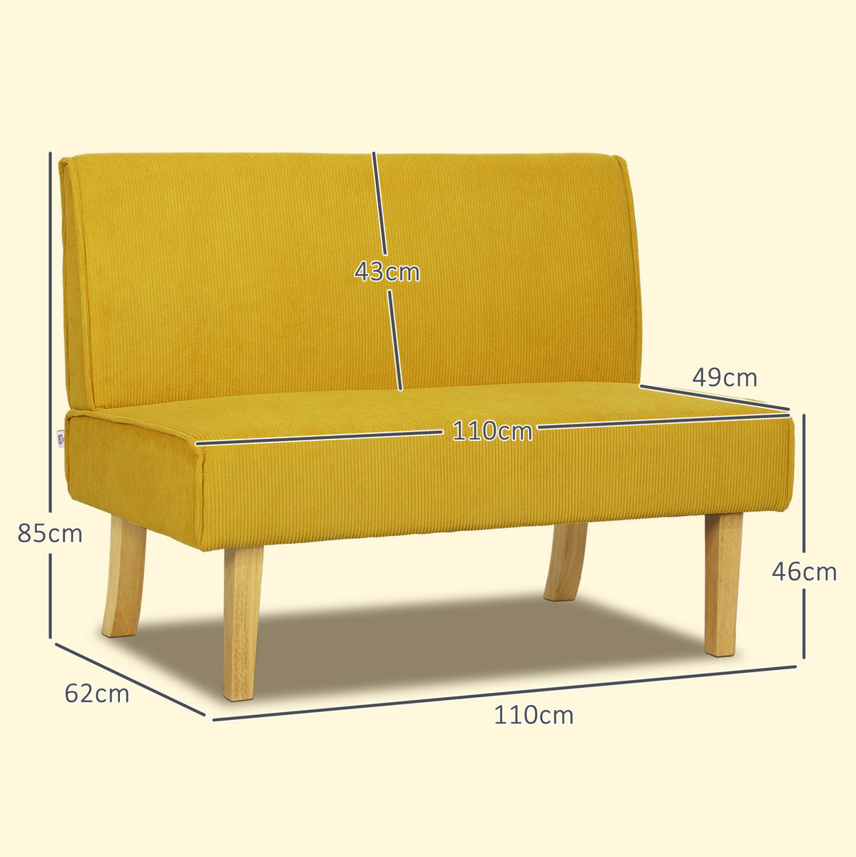 DVOJSEDAČKA 110/62/85 cm žlutá z polyesteru s manšestrovým vzhledem - žlutá, textil (62/85/110cm) - OKWISH