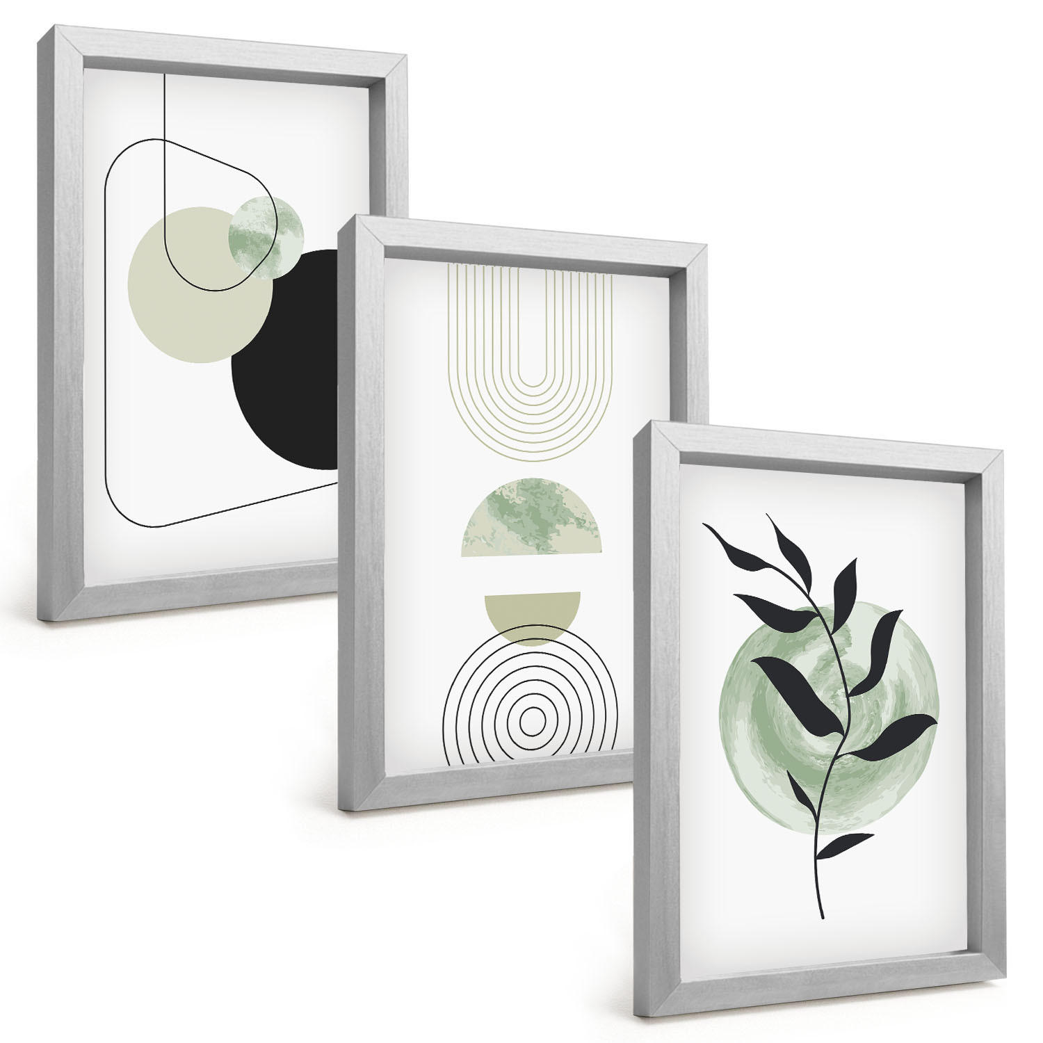 BILDER SET 3er Set - 20x30 cm Silberner Rahmen - Abstrakte Pflanzenformen - Silberfarben, Kunststoff (20/30cm) - TULUP