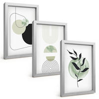 BILDER SET 3er Set - 20x30 cm Silberner Rahmen - Abstrakte Pflanzenformen - Silberfarben, Kunststoff (20/30cm) - TULUP