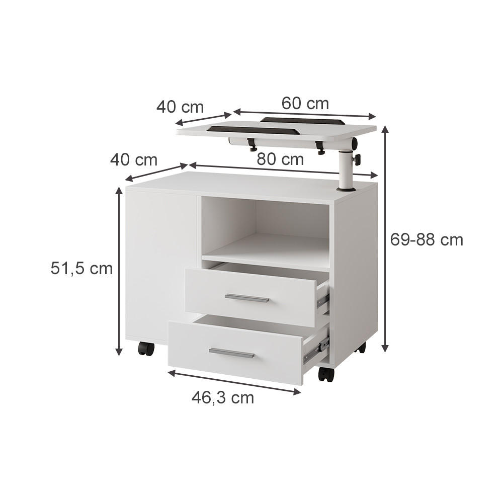 NACHTTISCH Bora Weiß 80 x 88 cm mit verstellbarer Arbeitsfläche - Weiß, Holzwerkstoff (80/88/40cm) - Vicco