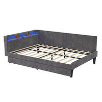 POLSTERBETT 140x200 cm mit Kopfteil-Stauraum - 2 Schubladen - USB Type-C & LED - ohne Matratze - Grau - Grau, Textil (140/200cm) - DELFA