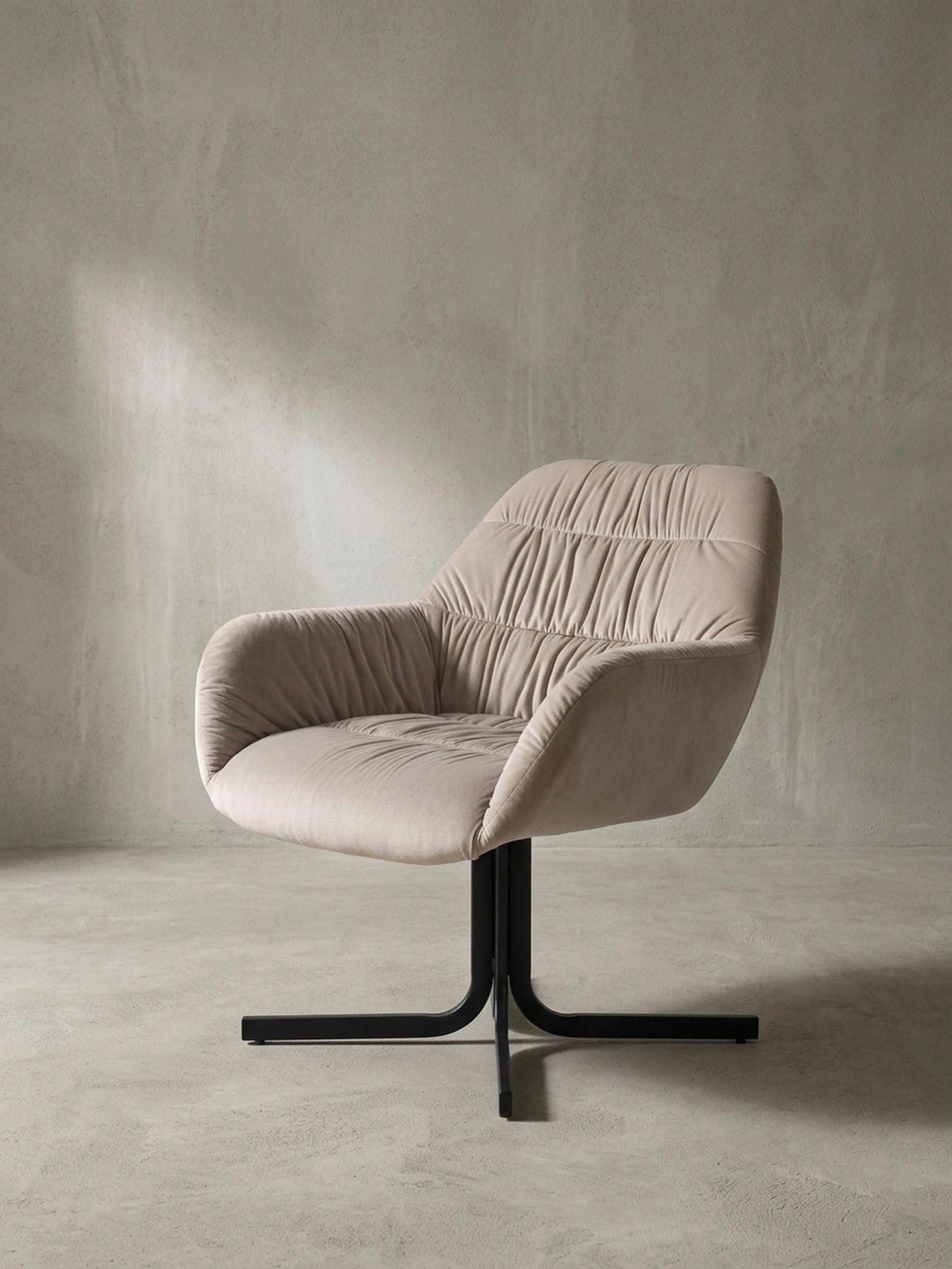 LOUNGESESSEL Samt mit Armlehnen und Metallgestell, gepolsterter Schalensitz, Beige 64x68x74 cm - Beige/Schwarz, Textil/Metall (64/74/68cm) - KADIMA DESIGN