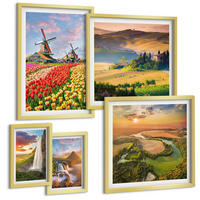 BILDER SET 5er Set - 50x50 cm & 20x30 cm & 40x60 cm Goldrahmen - Whisky, Wein, Champagner, Kaffee, Alkohol - Goldfarben, Kunststoff (40/60cm) - TULUP
