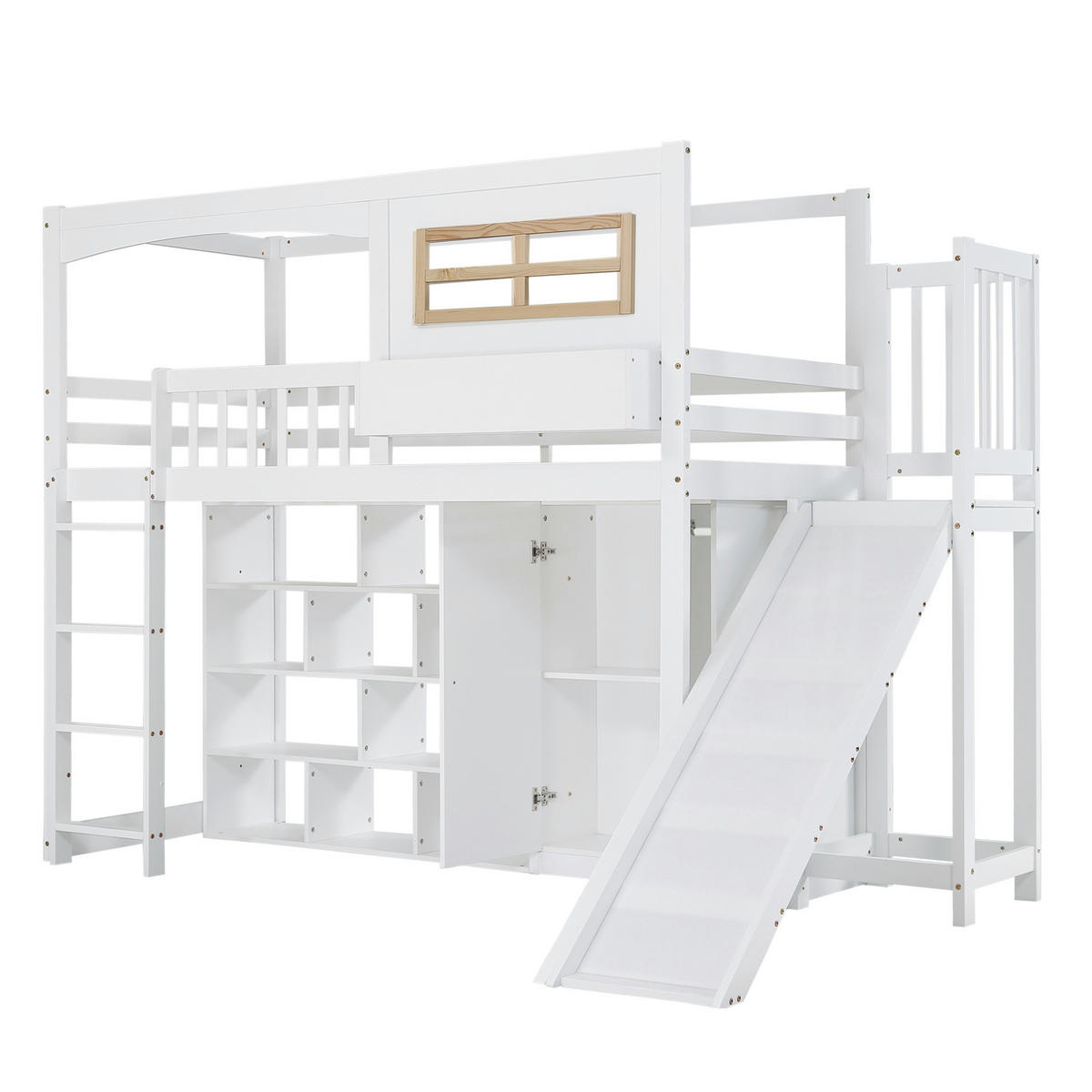 ETAGENBETT 90/200 cm, Weiß mit Rutsche, Kleiderschrank, ohne Matratze - Weiß, Holz (90/200cm) - MIVRAY