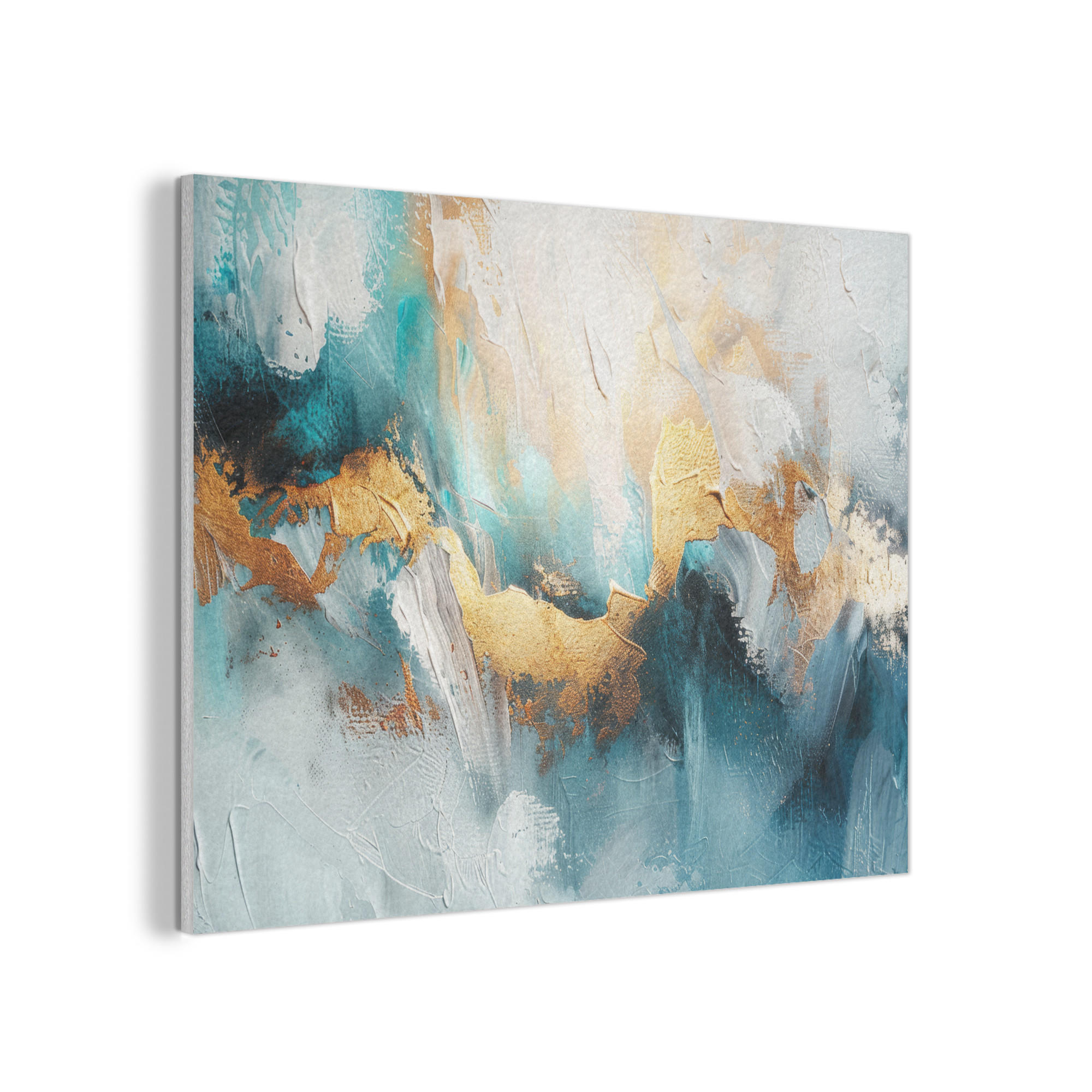 AKUSTIKPANEEL Abstrakt - Kunst - Gold - Blau 80x60 cm - Petrol, Textil (80/0.9/60cm) - MuchoWow