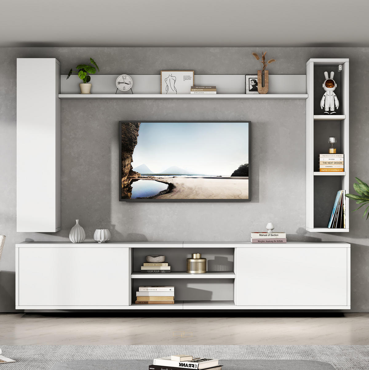 SET TV ormarića 180/35/33,5 cm bijeli od iverice s visećim i stojećim elementima - bijela, drvni materijal (180/33.5/35cm) - OKWISH