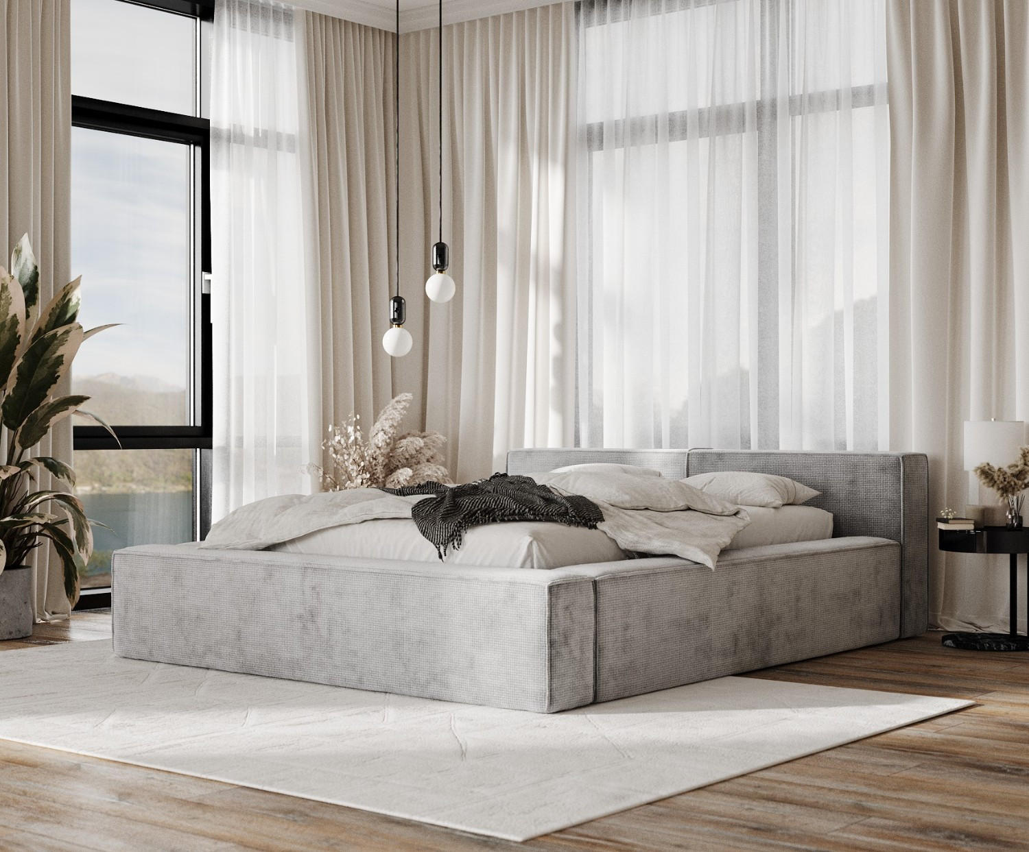 Thumbnail - AltaBeds Polsterbett, Hellgrau, Textil, Buche, Kiefer, 140x200 cm, Reach, DIN EN 1021-1, Handmade in Europe, Schlafzimme...