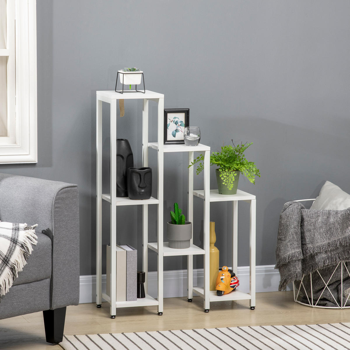 PFLANZENSTÄNDER mit 7 Ablagen - Weiß, Kunststoff (23/94.5/65cm) - Outsunny