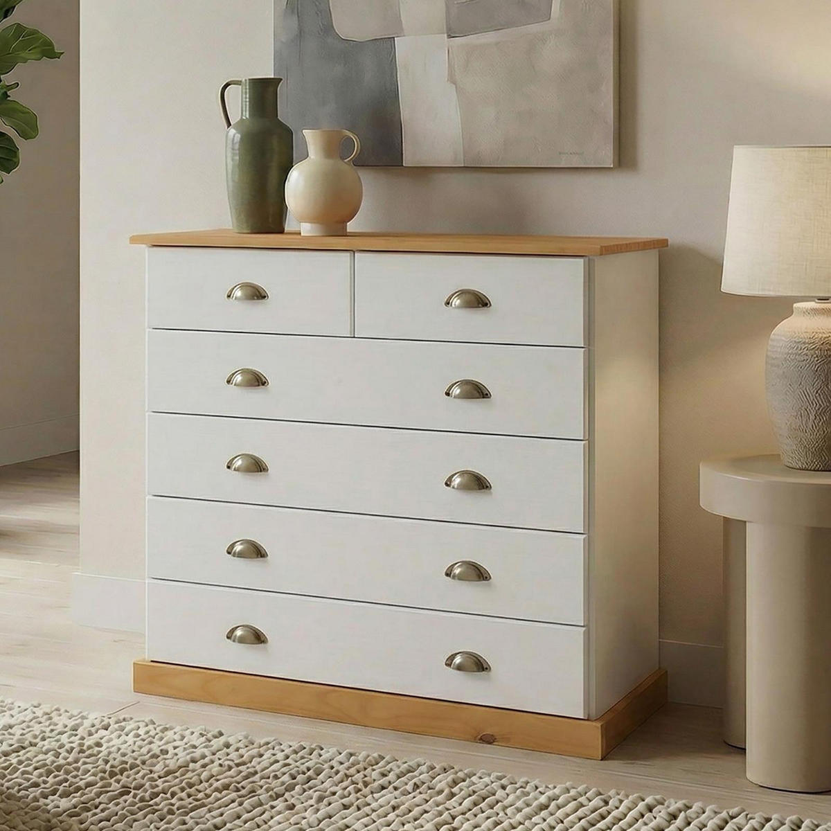 KOMMODE PARIS weiß/braun - Weiß/Braun, Holz (91/95/39cm) - IDIMEX