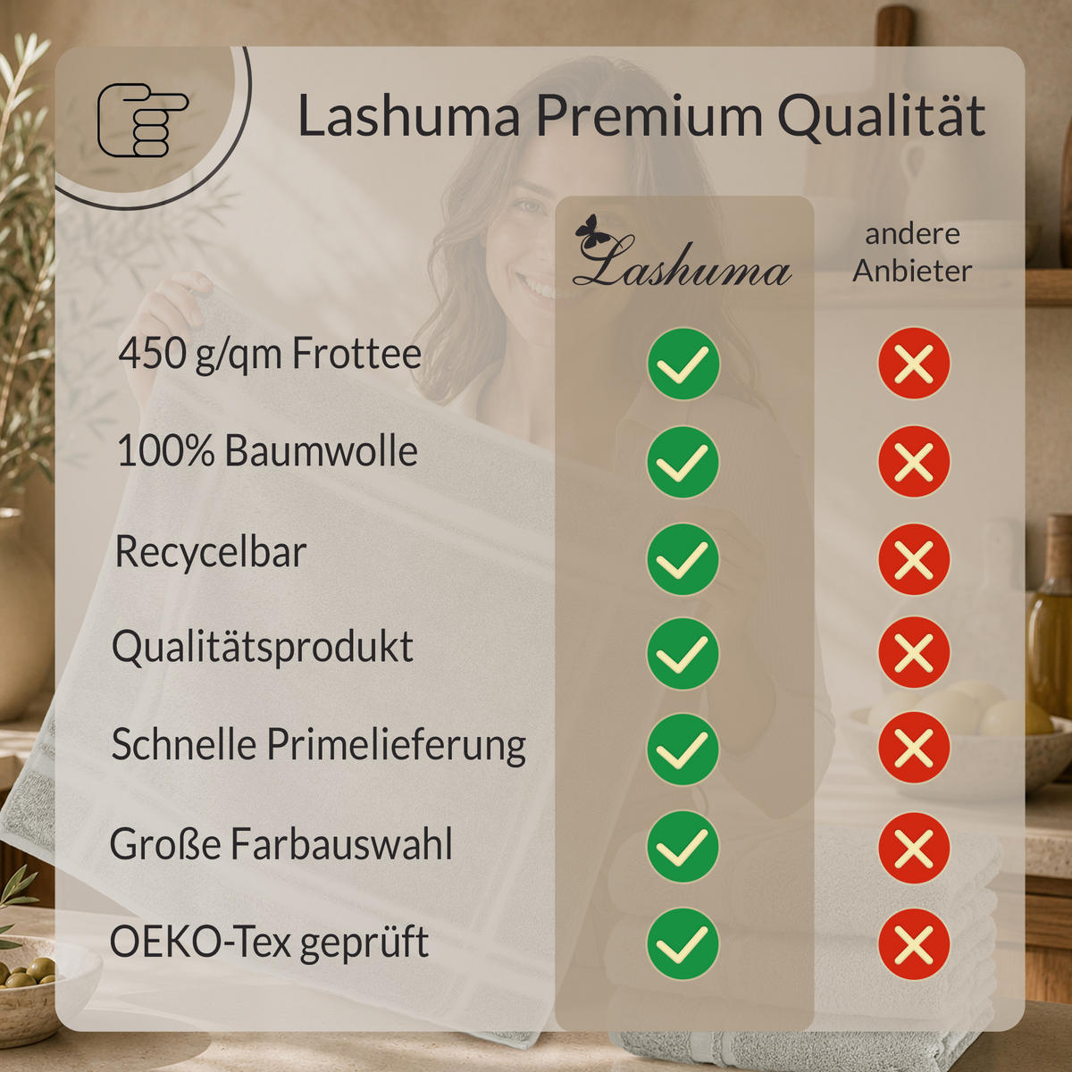 FROTTEE Küchenhandtücher 50x50 cm, 4er Set, Kiesel Grau - Sandfarben, Textil (50/50cm) - Lashuma