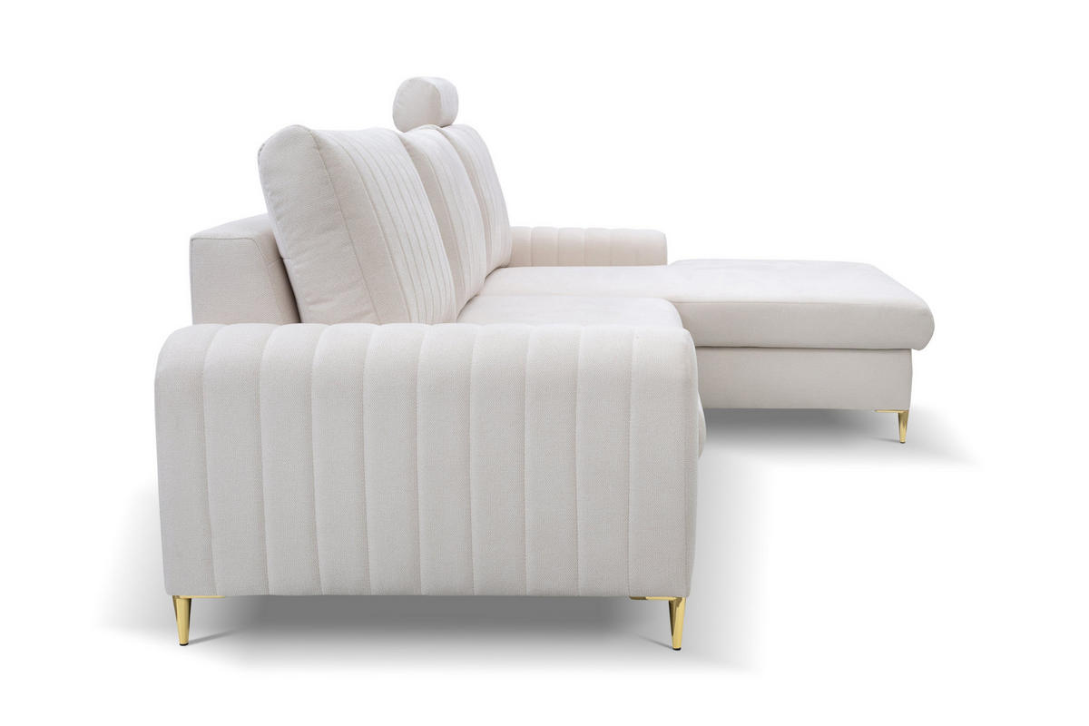 ECKSOFA VERONA R-S Creme Geflochtener Stoff mit Schlaffunktion - Creme, Holz (251/164cm) - MASSENO