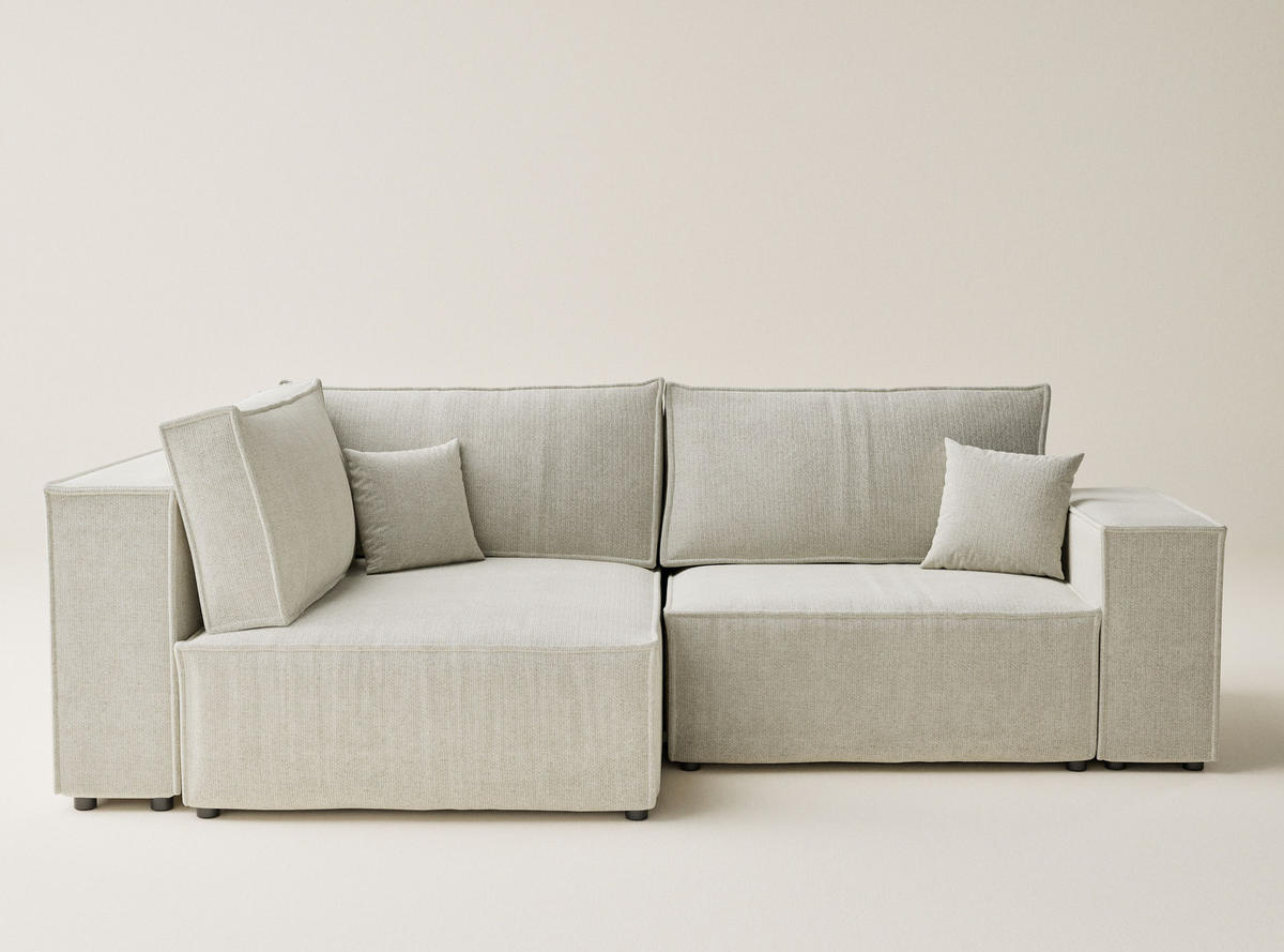 ECKSOFA MIT SCHLAFFUNKTION Tonga Creme Chenille-Stoff - Creme/Schwarz, Holz/Holzwerkstoff (105/225cm) - Maison de Reve