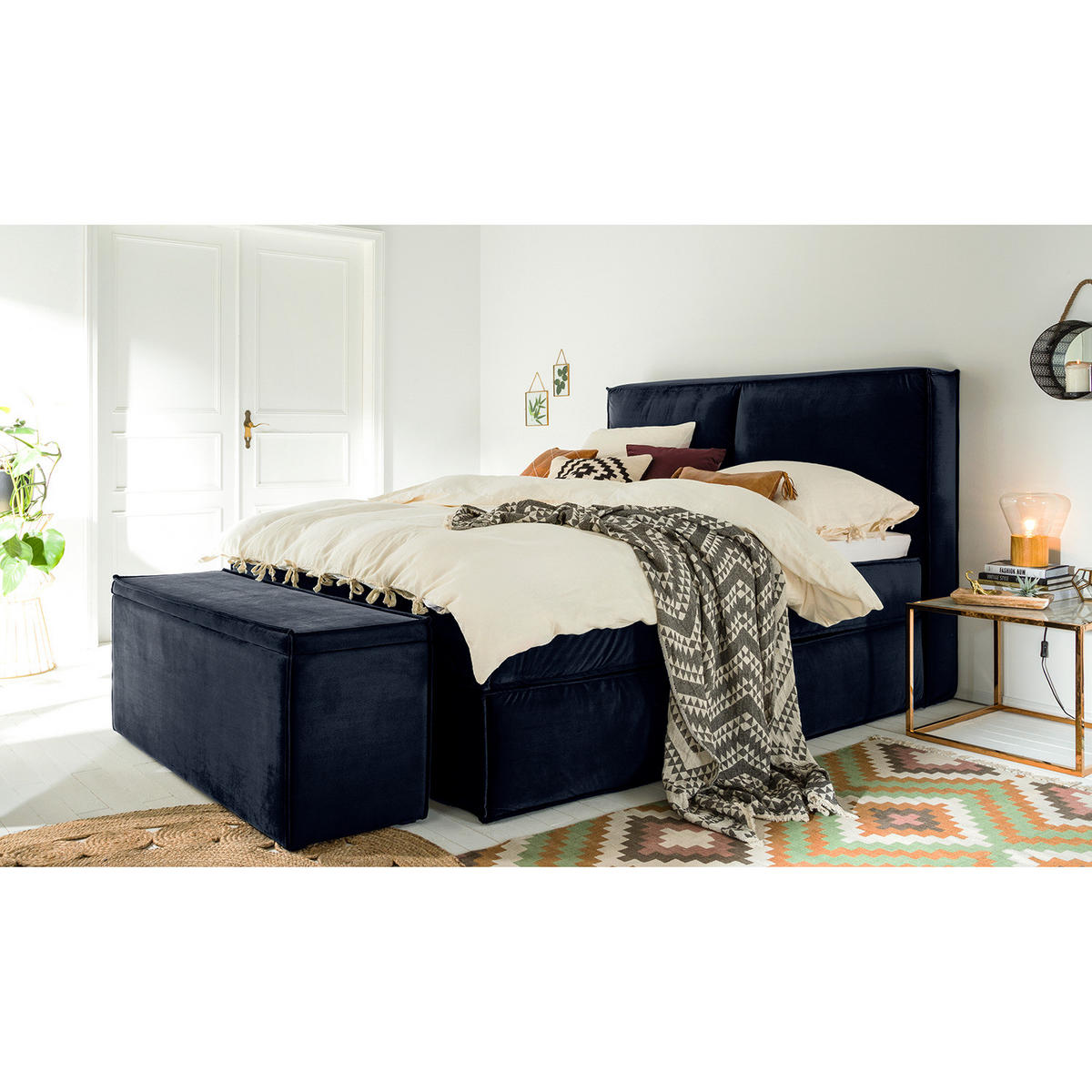 BETTTRUHE - Samt - Dunkelblau, Kunststoff/Textil (140/51/40cm) - home24