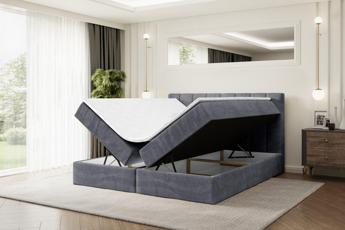 BOXBETT mit Matratze H3 und Lattenrost - OTTA - 200x200 cm Dunkelgrau - Dunkelgrau, Holzwerkstoff (200/200cm) - ALTDECOR