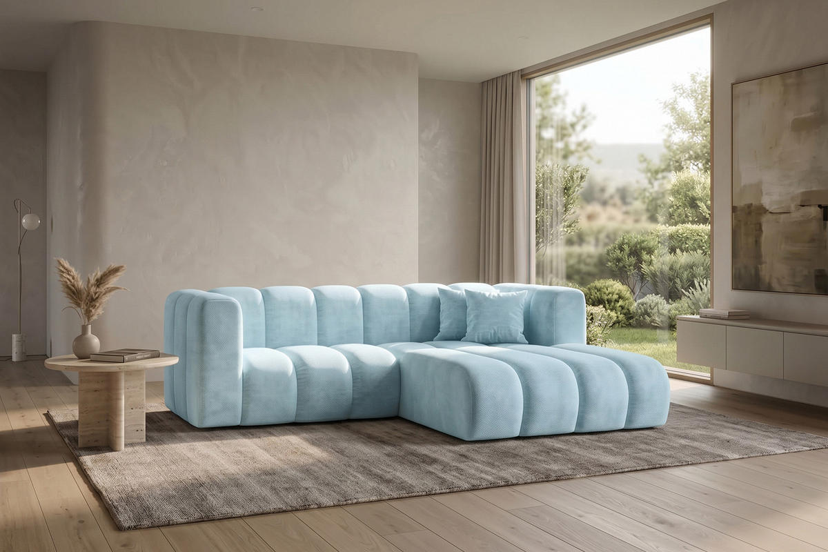 ECKSOFA Modulares In L-Form, Velvet-Stoff Riviera, Babyblau, Rechts, GRAND - Hellblau, Holz (227/179cm) - Kaiser Möbel