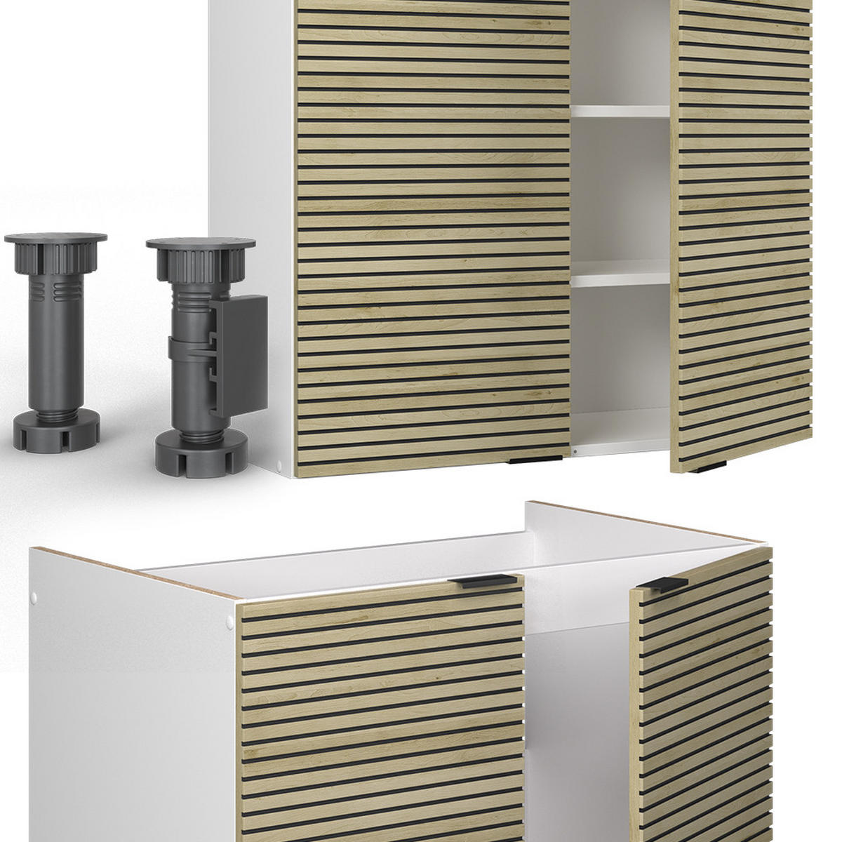 KÜCHENZEILE Fame-Line Eiche Paneel/Weiß 200 cm ohne Arbeitsplatte - Hellbraun/Eichefarben, Holzwerkstoff (200/81.6/46cm) - Vicco