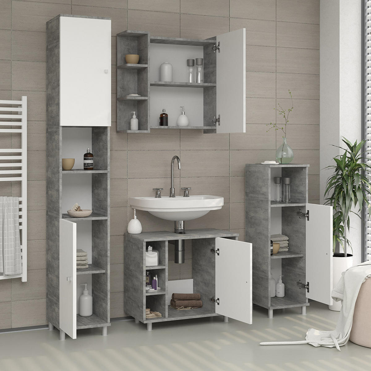 BADSPIEGELSCHRANK Fynn Beton 62 x 64 cm - Schieferfarben/Grau, Holzwerkstoff (62/64/20.8cm) - Vicco