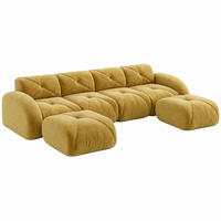 SOFA Modulsofa 4-Sitzer Chenille Yellow mit 2 Hockern - Gelb, Kunststoff (171/76/358.1cm) - Meubliv