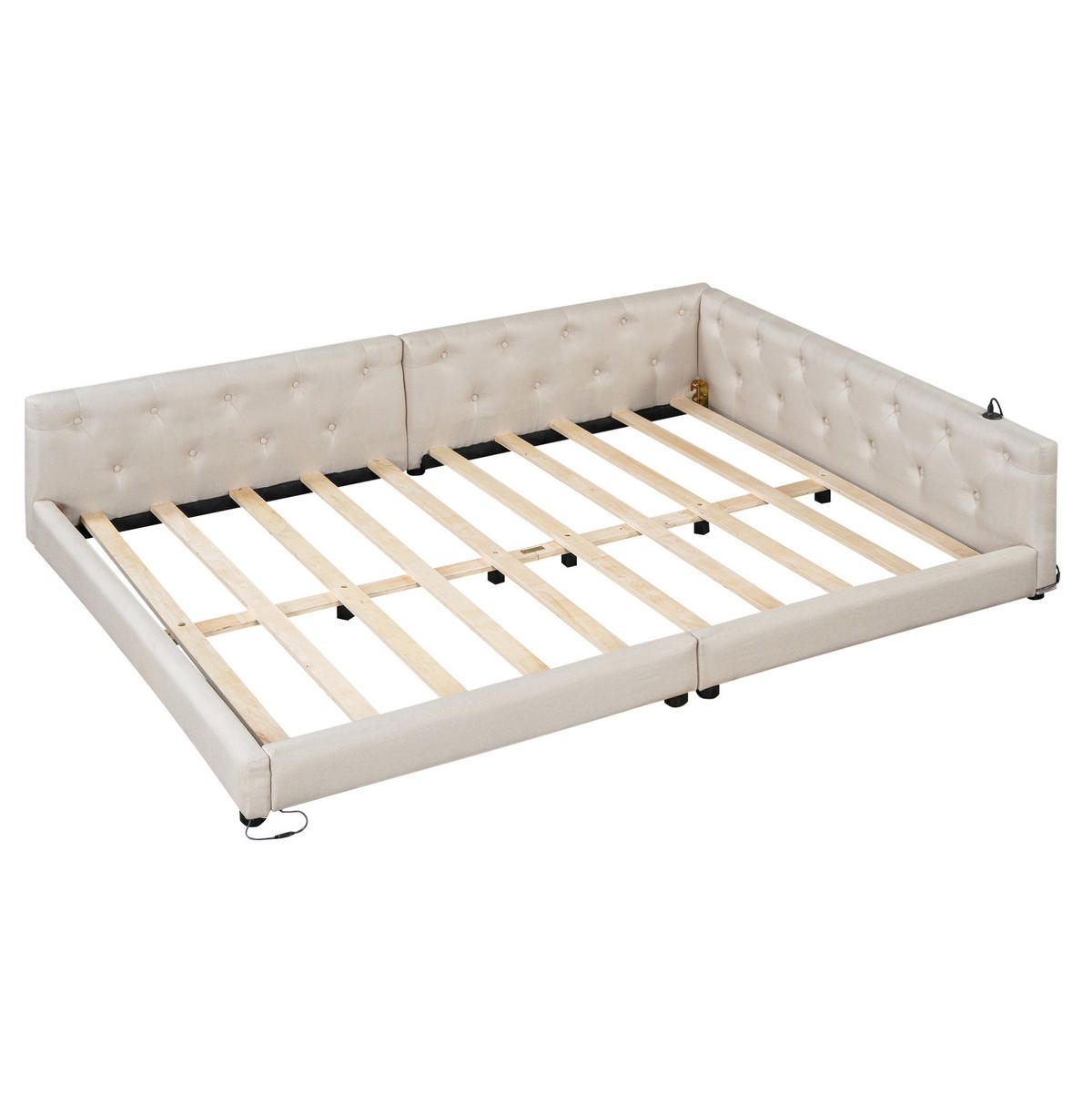 SCHLAFSOFA aus Leinen und MDF 140x200 cm Beige mit LED-Beleuchtung und USB-/Typ-C-Anschlüssen - Beige, Textil (140/200cm) - IVMEU