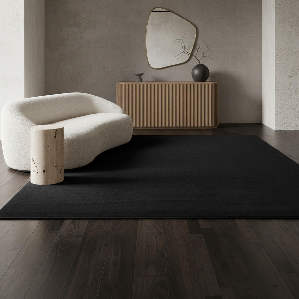 TEPPICH Kurzflor Uni-Farbe Microfaser Antirutsch Wohnzimmer waschbar Schwarz Rechteckig 160x230 - Schwarz, Textil (160/230cm) - KADIMA DESIGN