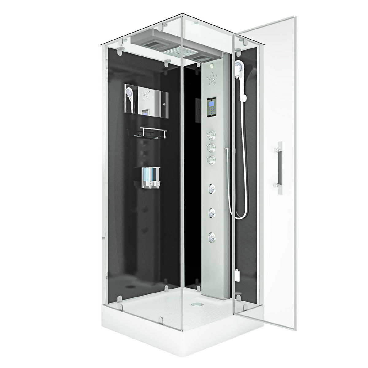 DAMPFDUSCHE Duschkabine D38-13R3-EC sw 90x90 - Schwarz, Glas/Kunststoff (90/90/218cm) - AcquaVapore by Sandra Jentho