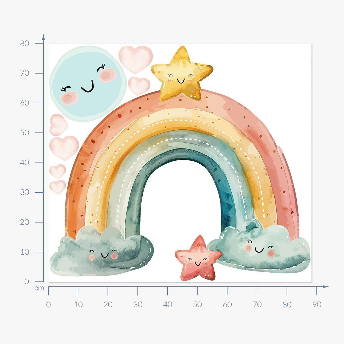 WANDAUFKLEBER 80x88cm - Regenbogen und Sterne - Multicolor, Kunststoff (80/88/0.1cm) - Wallfluent