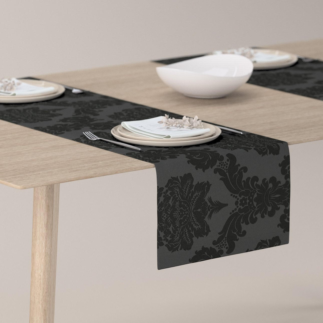 TISCHLÄUFER Damasco, schwarz, 40x130 cm - Schwarz, Textil (40/130cm) - Dekoria